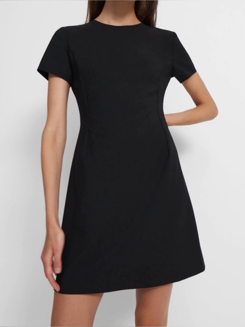 Theory Jatinn Traceable Wool Classic Short Sleeve Black Sheath Dress 4 Career